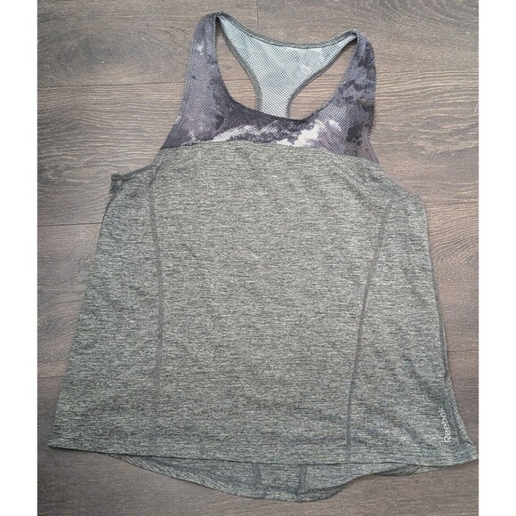 Reebok Woman Sport Tank Top Size Medium Gray Purple Racerback Shirt (324) - Picture 1 of 1